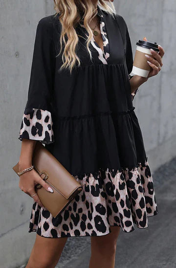 Kellie Black Leopard Midi Dress