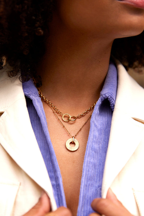 Estella Bartlett - Grooved Gold Circle Pendant Necklace