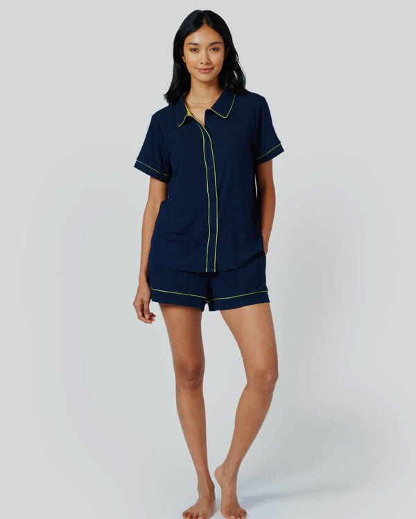 Navy Ribbed Short Set