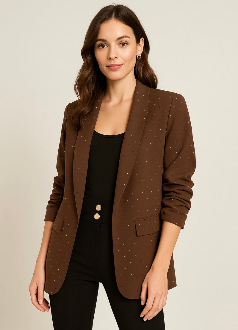 Brown Ruched Diamanté Blazer