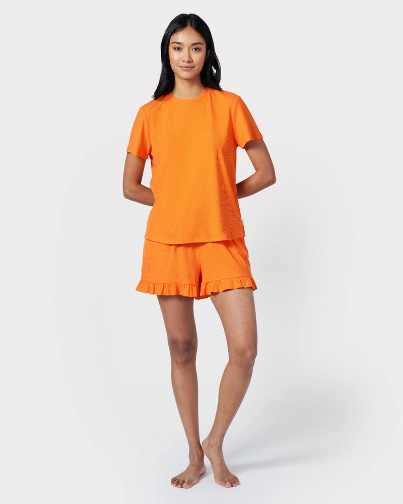 Ribbed Orange Pyjama Short Set