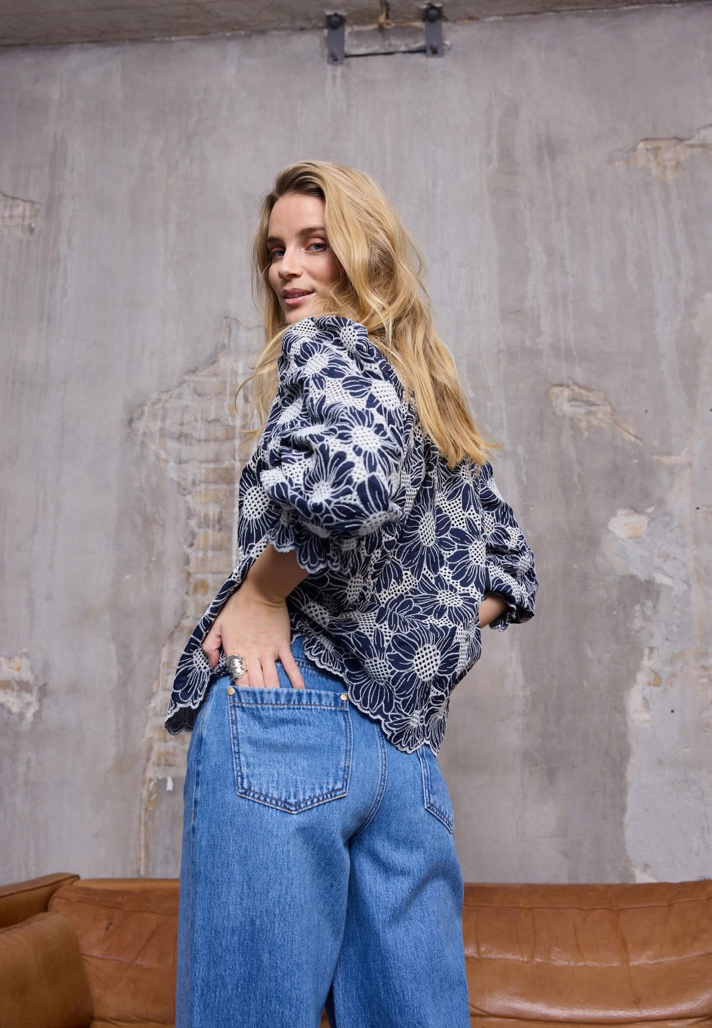 Pulz Blue Floral Embroidery Blouse – Pretty Parade Boutique