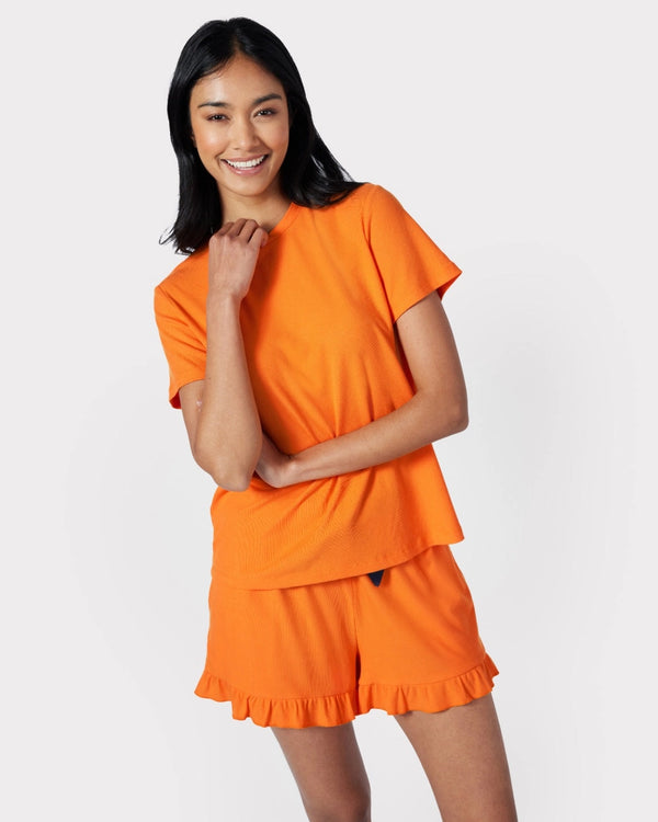 Ribbed Orange Pyjama Short Set