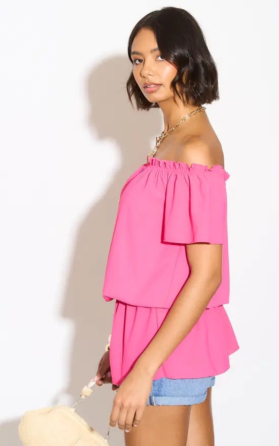 Pink Bardot Off The Shoulder Top