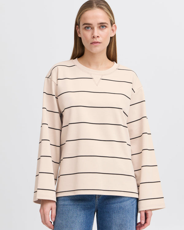 ICHI Doeskin & Navy Stripe Top