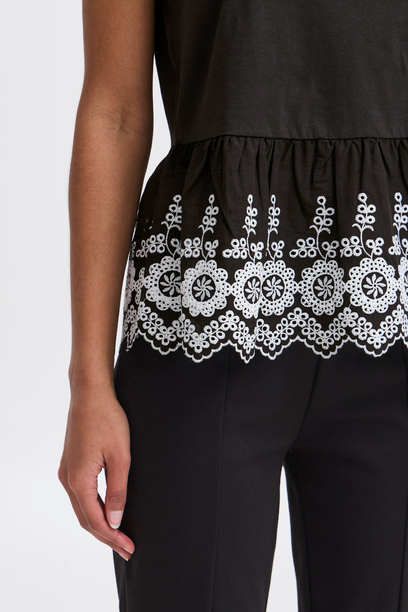 ICHI Maliu Black Embroidery Top