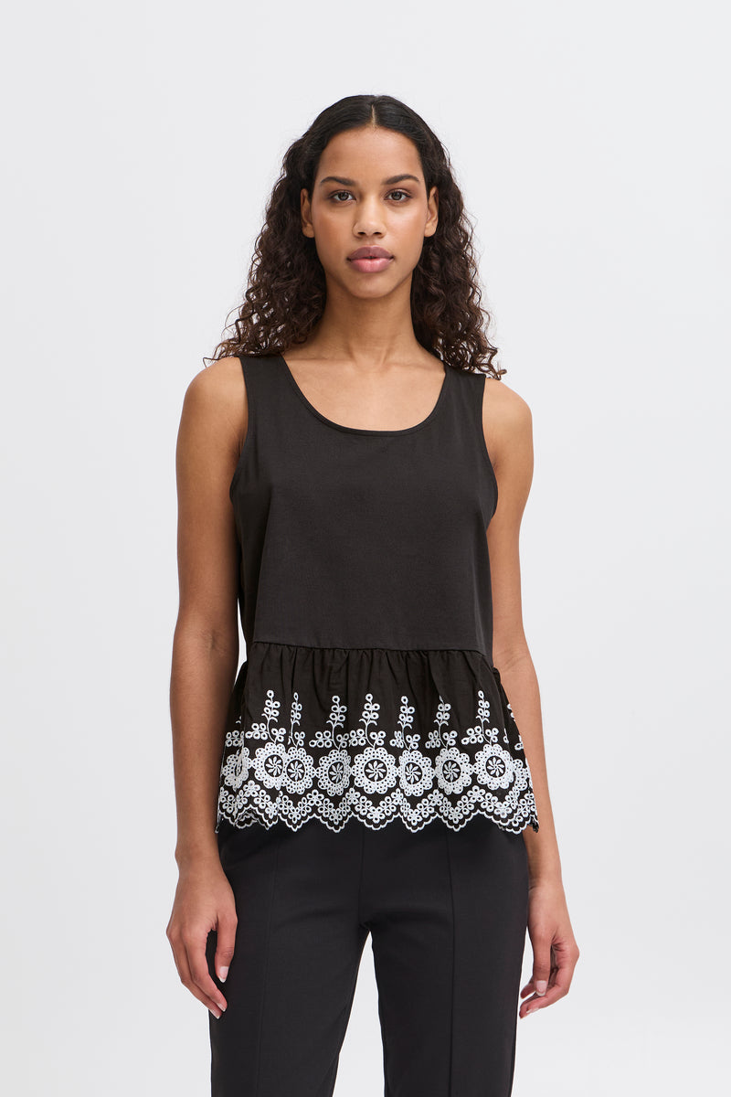 ICHI Maliu Black Embroidery Top