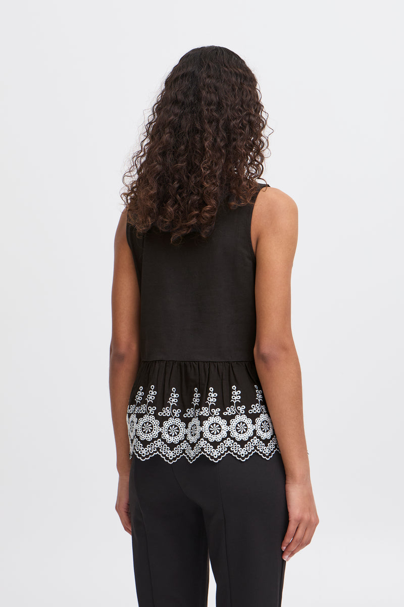 ICHI Maliu Black Embroidery Top