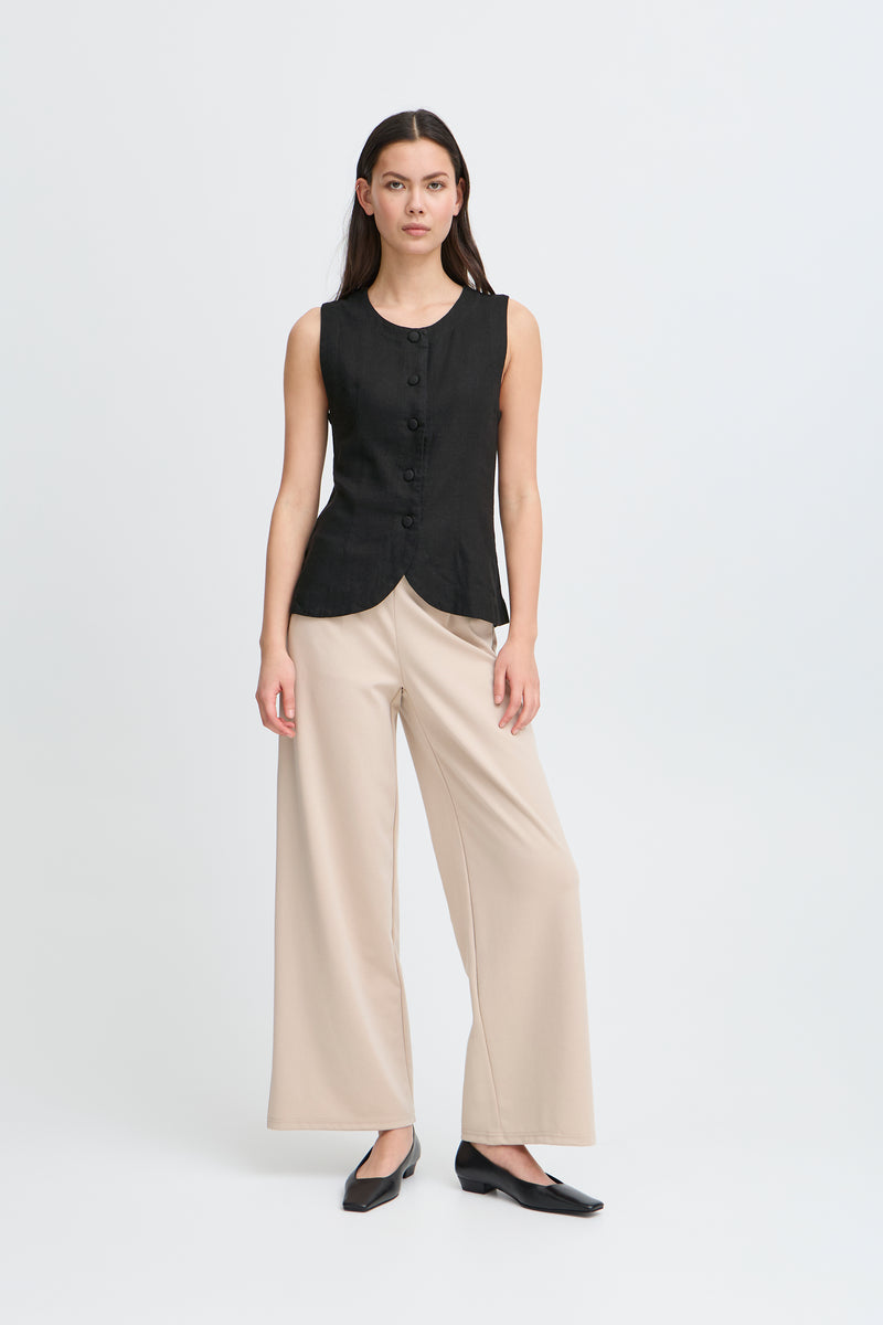 ICHI Black Linen Button Waistcoat