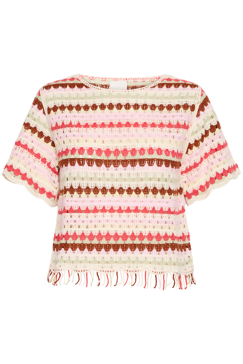 ICHI Multi Crochet Fringe Top