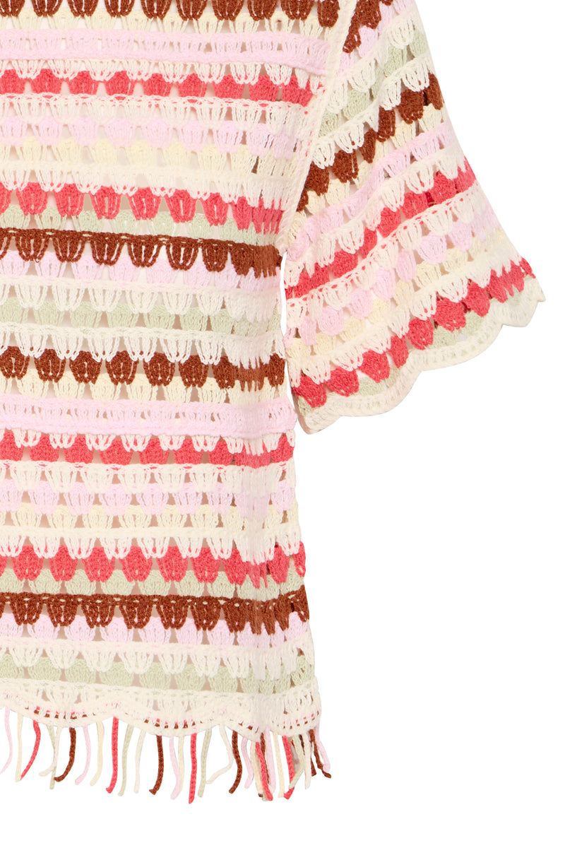 ICHI Multi Crochet Fringe Top