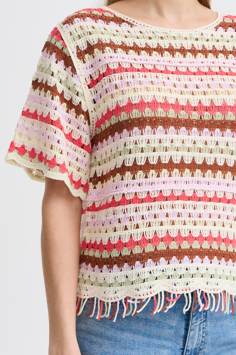 ICHI Multi Crochet Fringe Top
