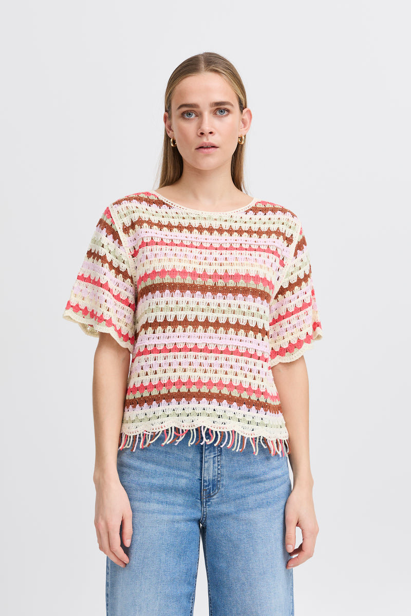 ICHI Multi Crochet Fringe Top