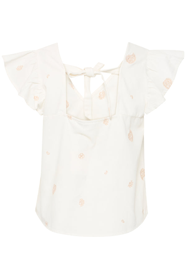 ICHI Coconut Milk Denim Embroidery Top