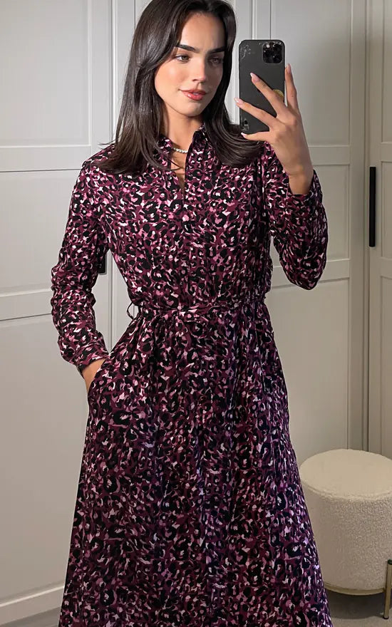 Purple Animal Print Shirt Dress