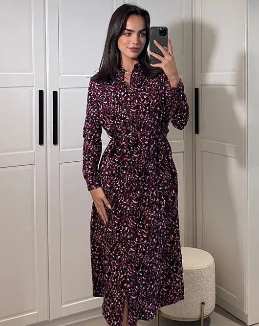Purple Animal Print Shirt Dress