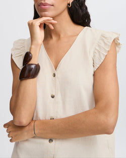 B.Young Beige Falakka Linen Ruffle Shirt