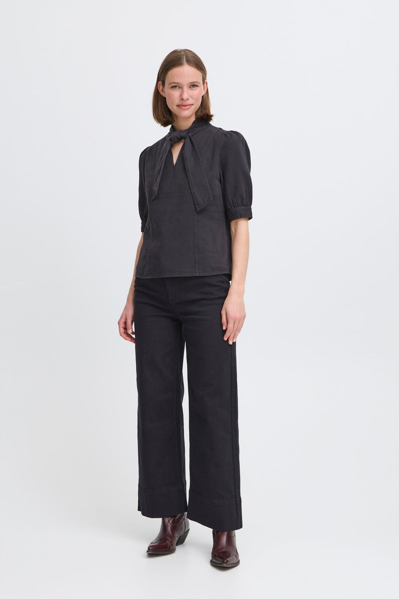 B.Young Black Milla Tie Blouse