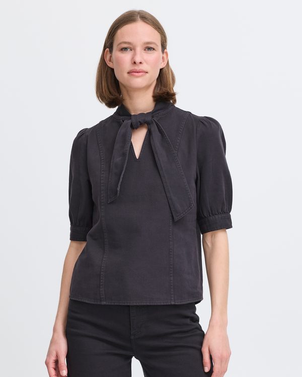 B.Young Black Milla Tie Blouse
