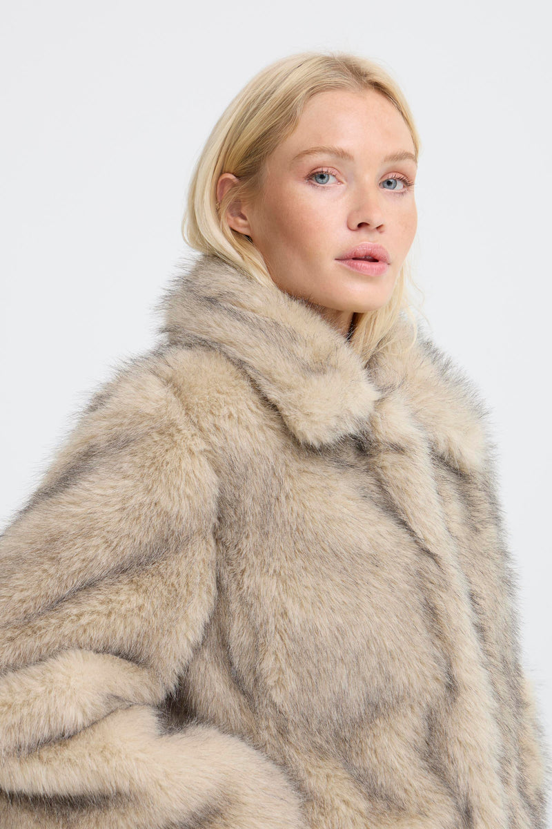 B.Young Cream Kaja Faux Fur Coat