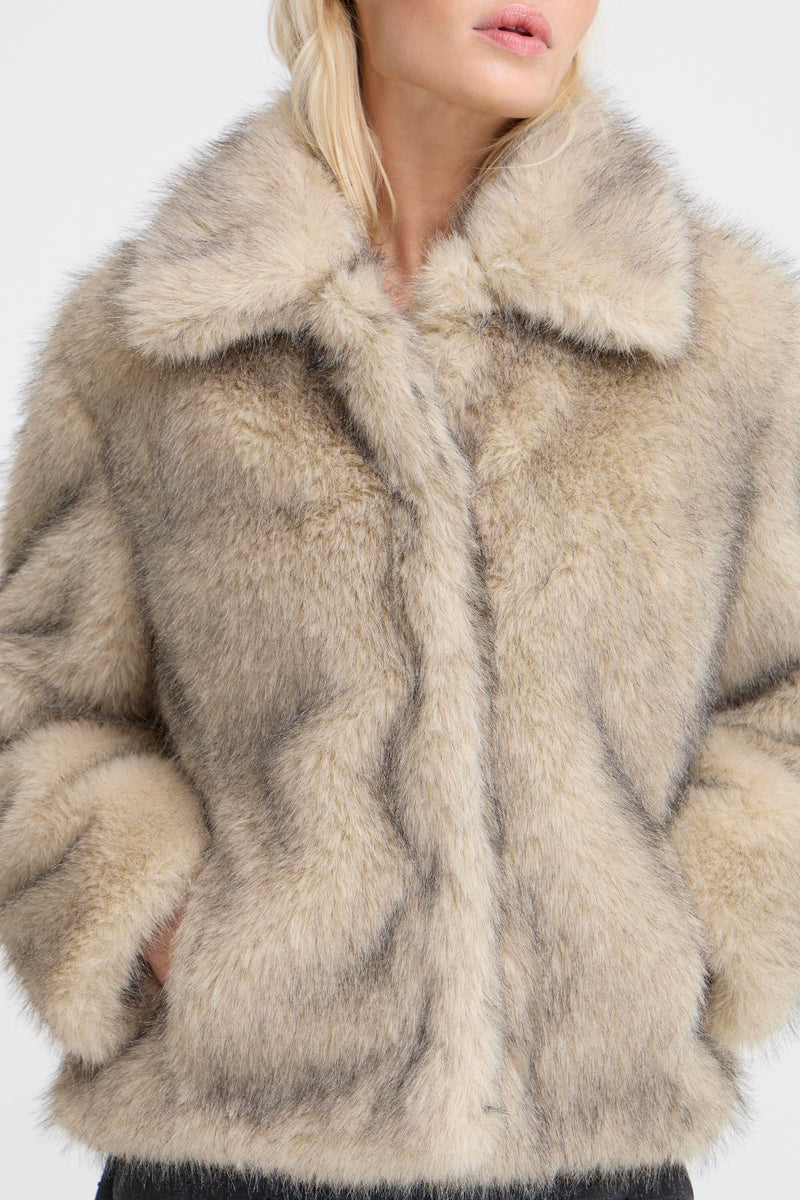 B.Young Cream Kaja Faux Fur Coat