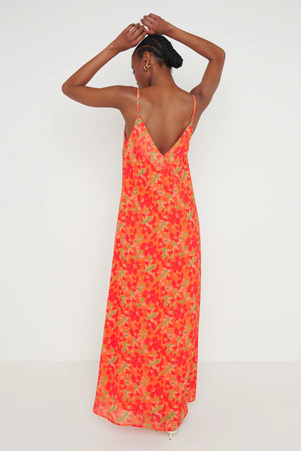 Tina Orange Floral Maxi Dress