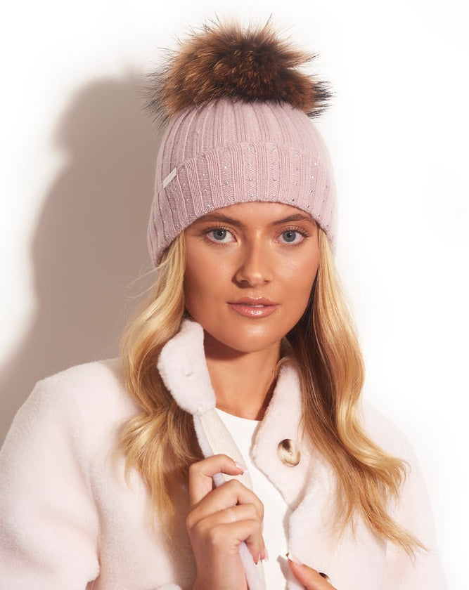 Phoebe Dusty Pink Faux Pom Pom Hat