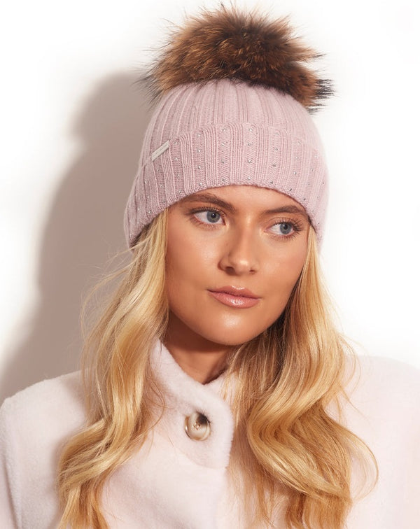 Phoebe Dusty Pink Faux Pom Pom Hat