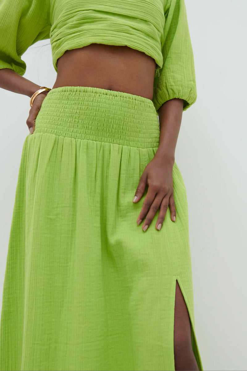 Ingrid Lime Ruched Midaxi Skirt