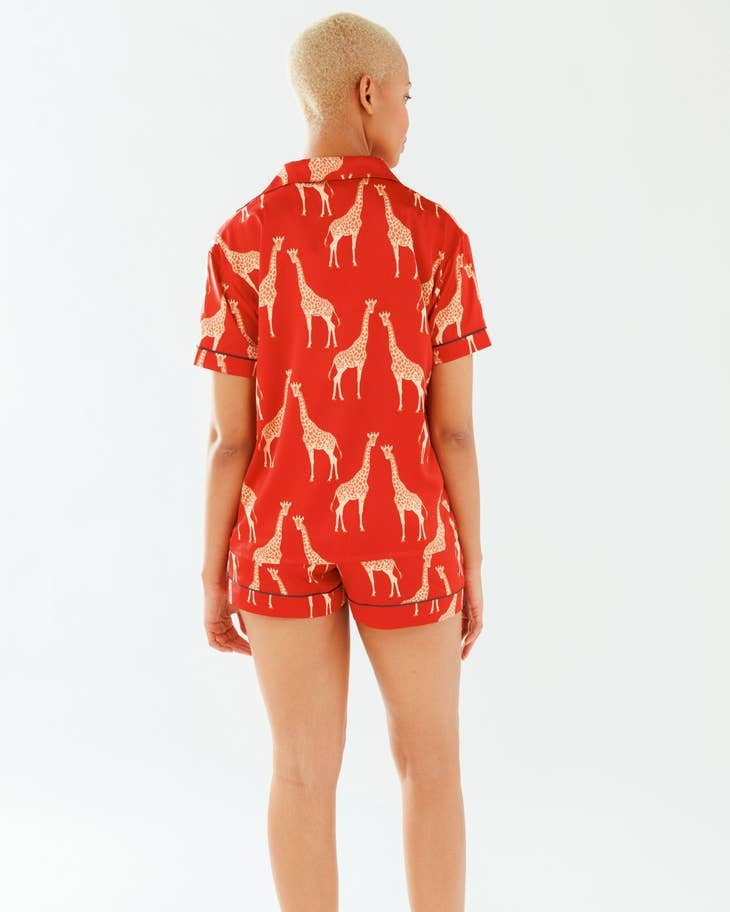 Satin Red Giraffe Pyjamas