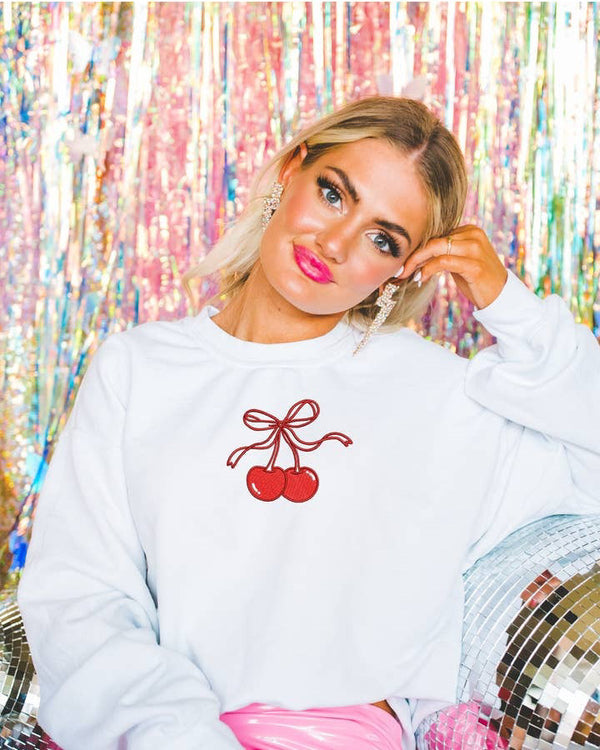 Cherry Bow Embroidered Sweatshirt