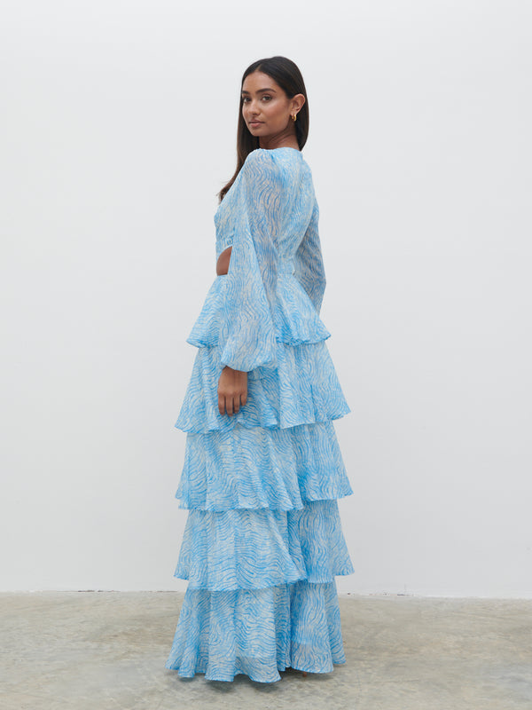 Ashton Blue Swirl Cut Out Maxi Dress