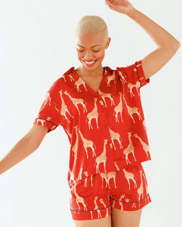 Satin Red Giraffe Pyjamas