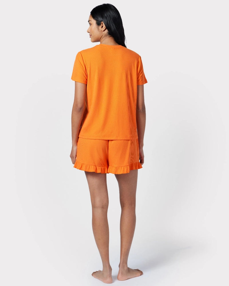 Ribbed Orange Pyjama Short Set