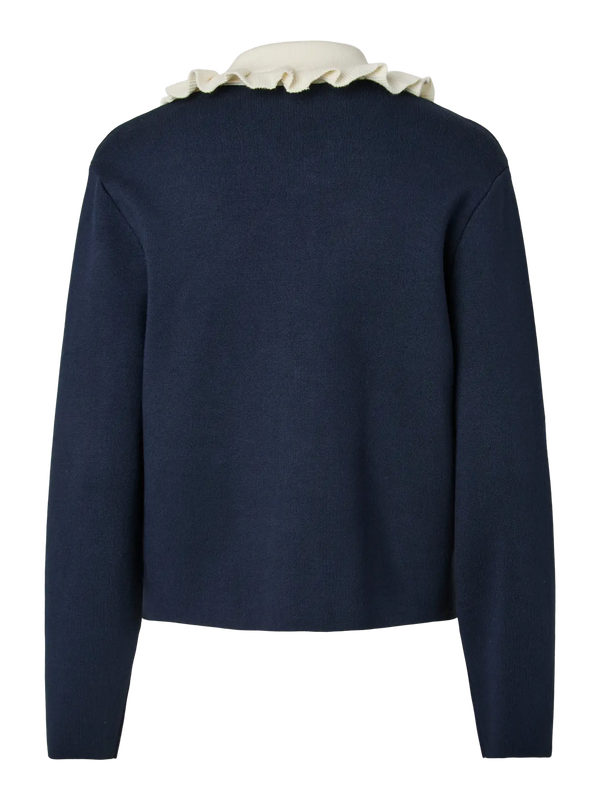 YAS - Navy & Cream Frill Cardigan