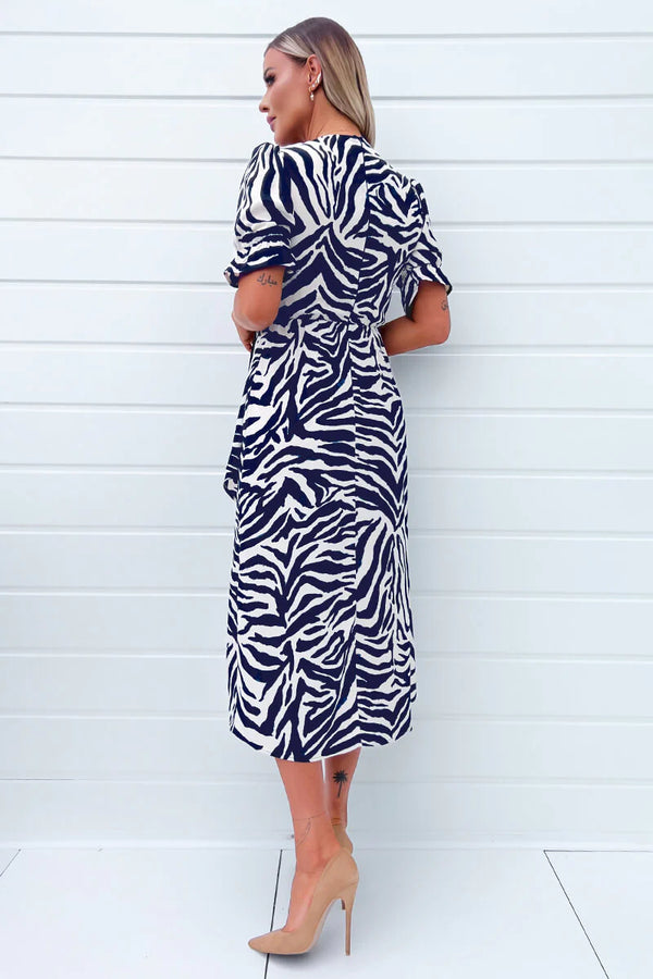 Kayla Navy & Cream Midi Dress