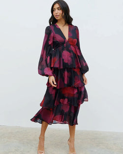 Ashton Berry Ruffle Midaxi Dress