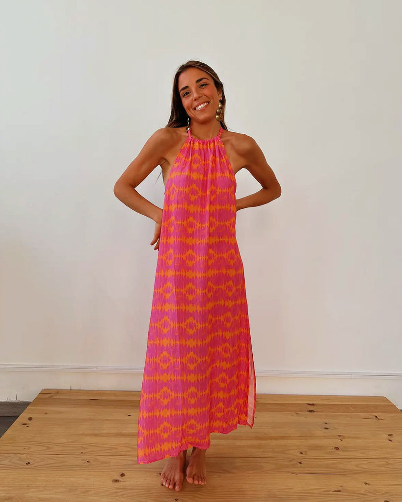 strapless open back dress Iria Pink & Orange Dress – Pretty Parade Boutique