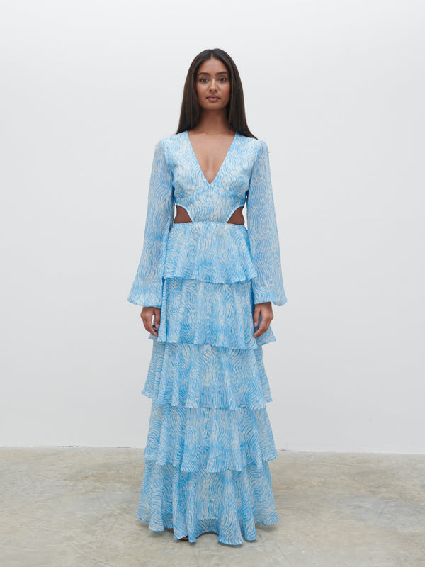 Ashton Blue Swirl Cut Out Maxi Dress