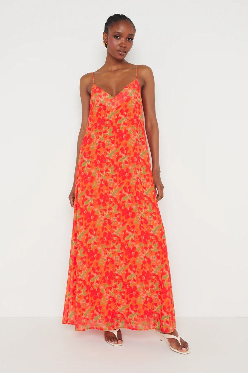 Tina Orange Floral Maxi Dress