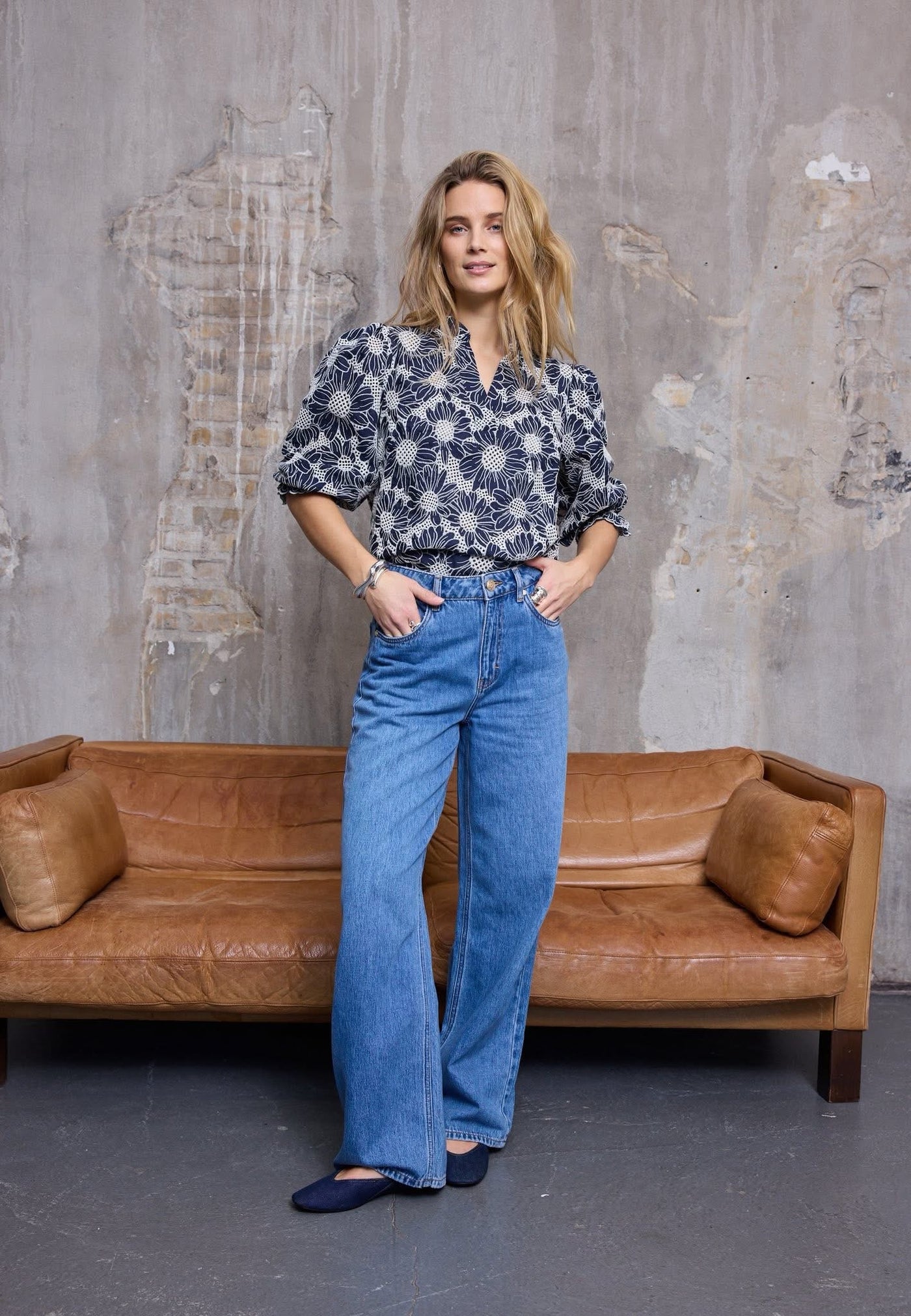 Pulz Blue Floral Embroidery Blouse – Pretty Parade Boutique