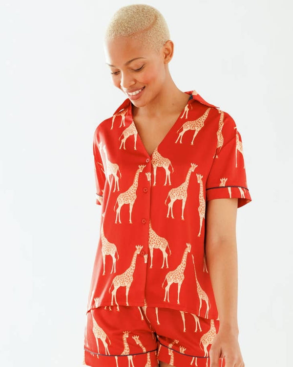 Satin Red Giraffe Pyjamas