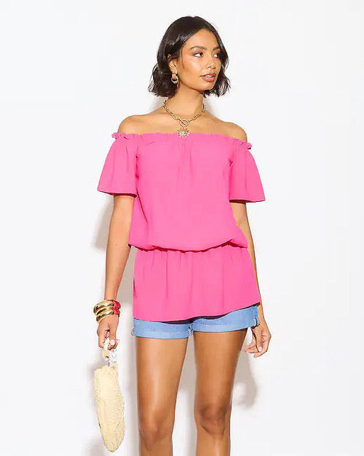 Pink Bardot Off The Shoulder Top