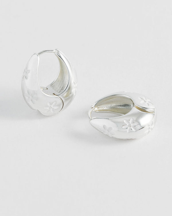 Estella Bartlett - Silver Chunky Flower Hoop Earrings