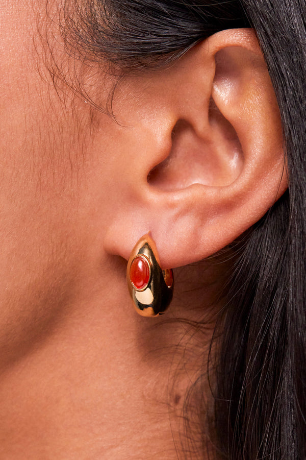 Estella Bartlett - Red Agate Chunky Gold Earrings