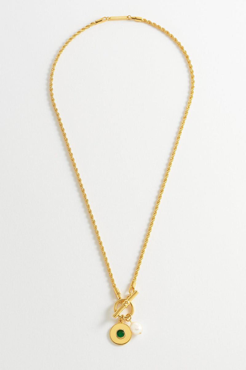 Estella Bartlett - Green & Pearl T-Bar Necklace