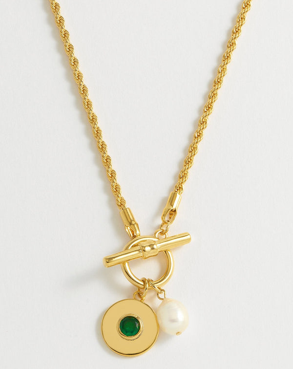 Estella Bartlett - Green & Pearl T-Bar Necklace