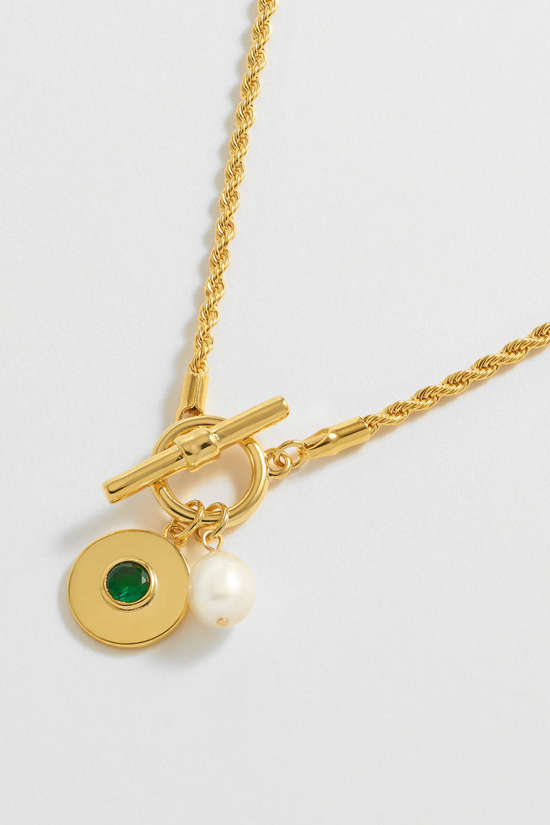 Estella Bartlett - Green & Pearl T-Bar Necklace