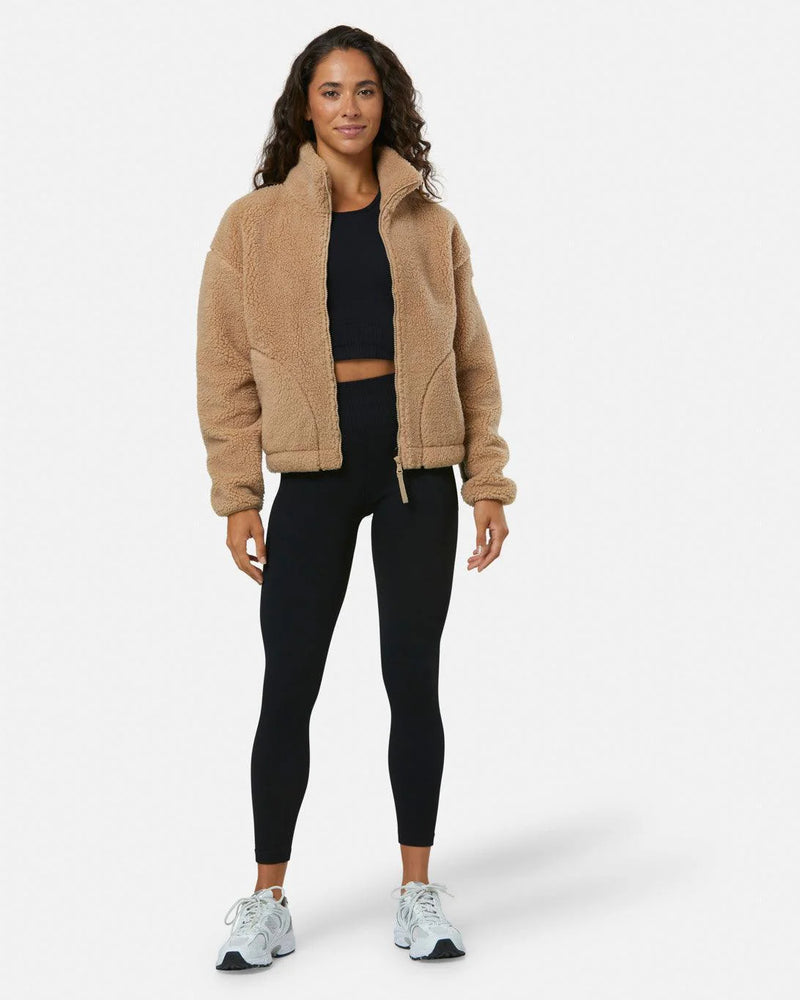 Gym & Coffee - Industry High Collar Fleece Jacket In Sandstone