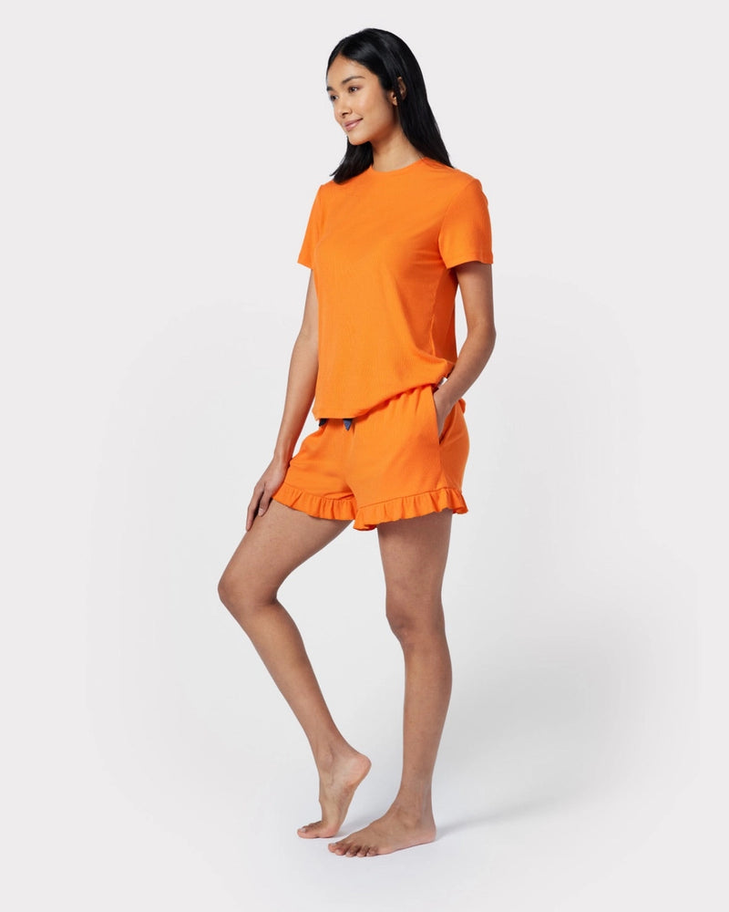 Ribbed Orange Pyjama Short Set